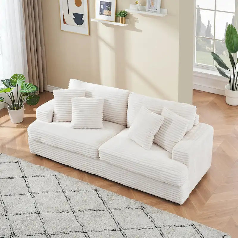 79.3 Canapé 3 places en velours côtelé avec coussins décoratifs et coussins à ressorts