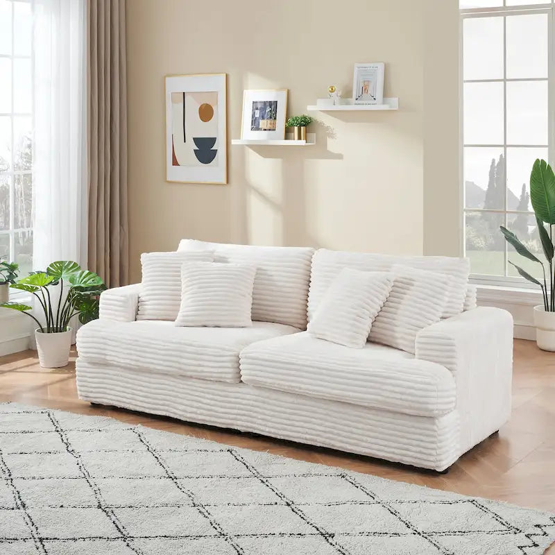 79.3 Canapé 3 places en velours côtelé avec coussins décoratifs et coussins à ressorts