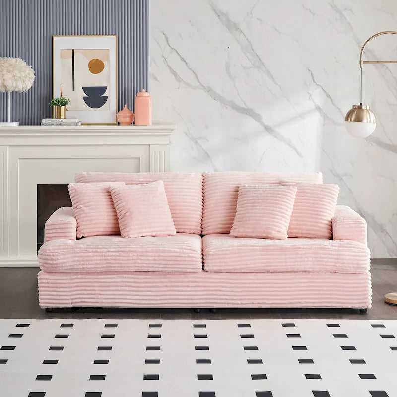 79.3 Canapé 3 places en velours côtelé avec coussins décoratifs et coussins à ressorts