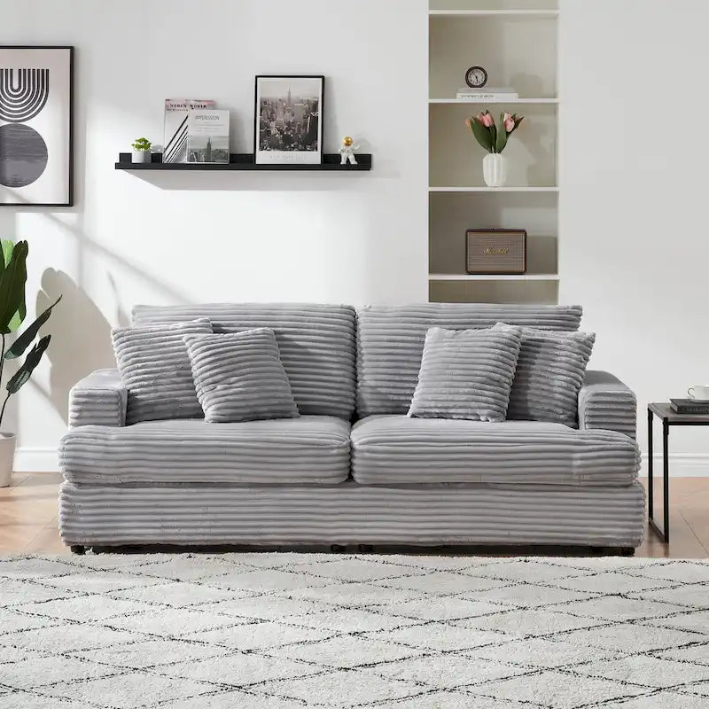 79.3 Canapé 3 places en velours côtelé avec coussins décoratifs et coussins à ressorts