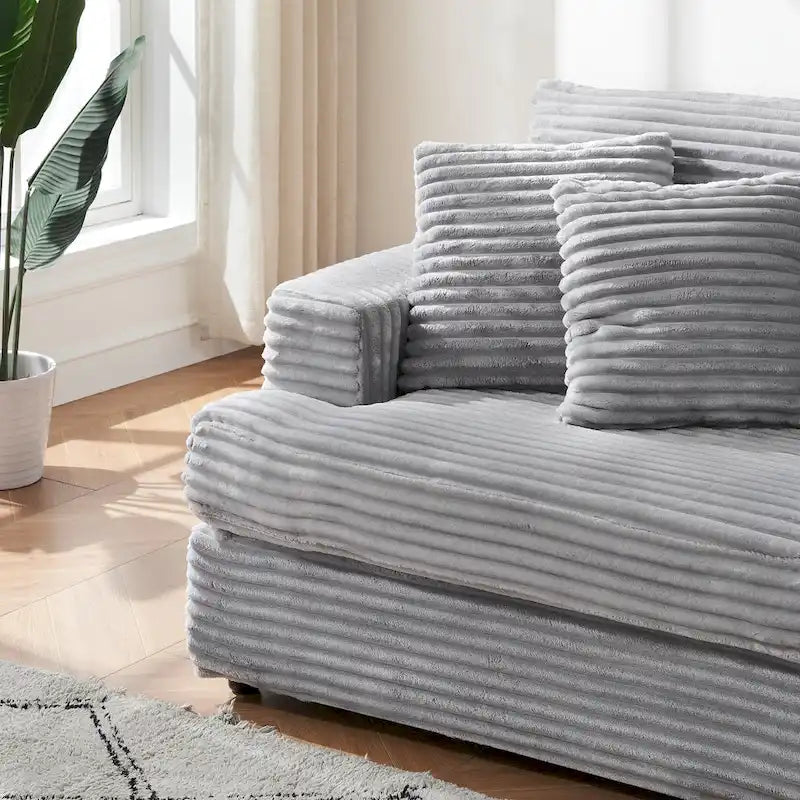 79.3 Canapé 3 places en velours côtelé avec coussins décoratifs et coussins à ressorts
