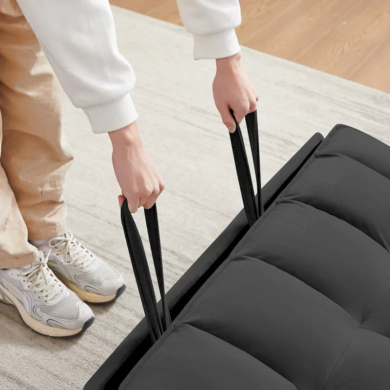 Canapé convertible noir en velours 55.2 avec coussins décoratifs et poches