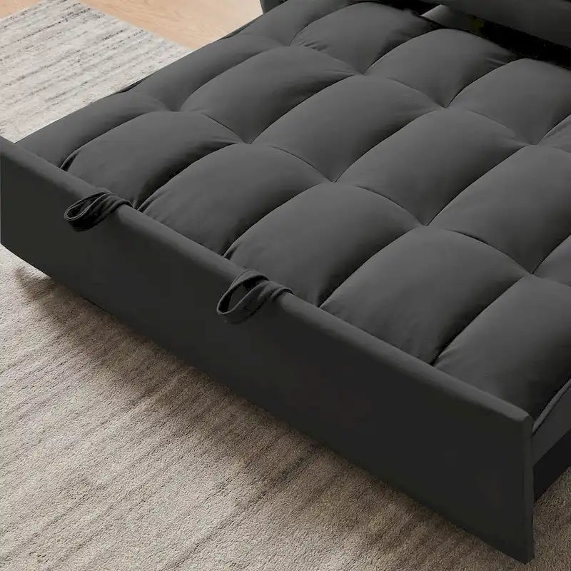 Canapé convertible noir en velours 55.2 avec coussins décoratifs et poches