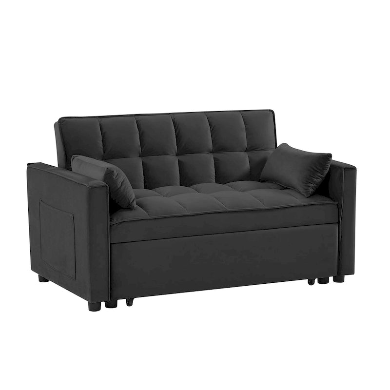 Canapé convertible noir en velours 55.2 avec coussins décoratifs et poches