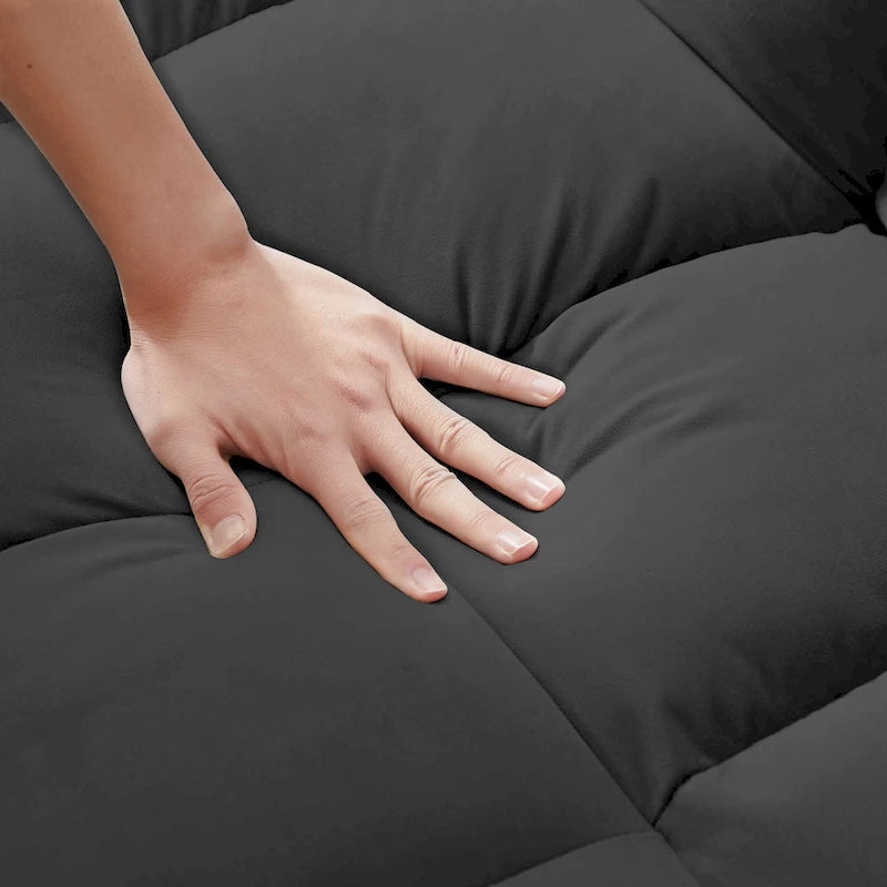 Canapé convertible noir en velours 55.2 avec coussins décoratifs et poches