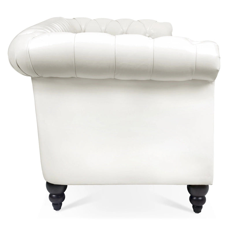 Canapé 3 places blanc en similicuir PU Chesterfield avec dossier capitonné de 215 cm