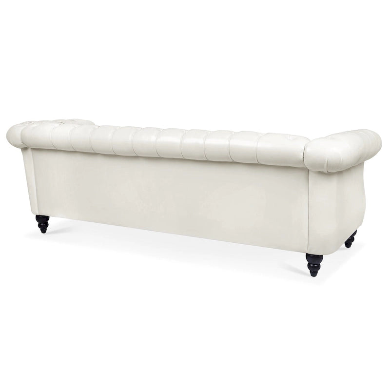 Canapé 3 places blanc en similicuir PU Chesterfield avec dossier capitonné de 215 cm