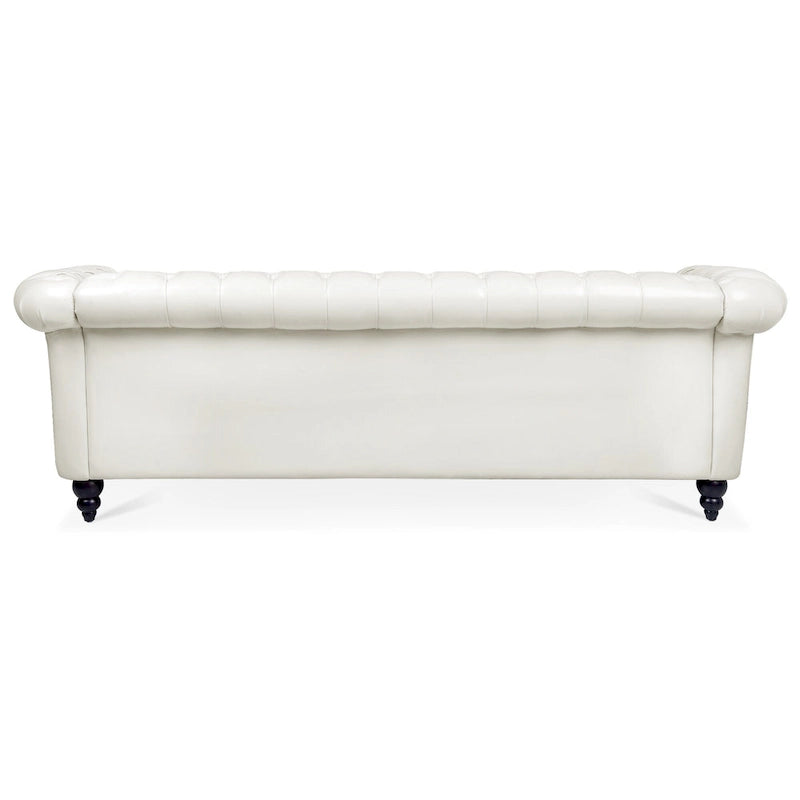 Canapé 3 places blanc en similicuir PU Chesterfield avec dossier capitonné de 215 cm