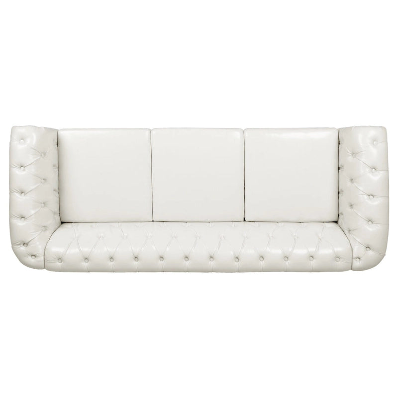 Canapé 3 places blanc en similicuir PU Chesterfield avec dossier capitonné de 215 cm