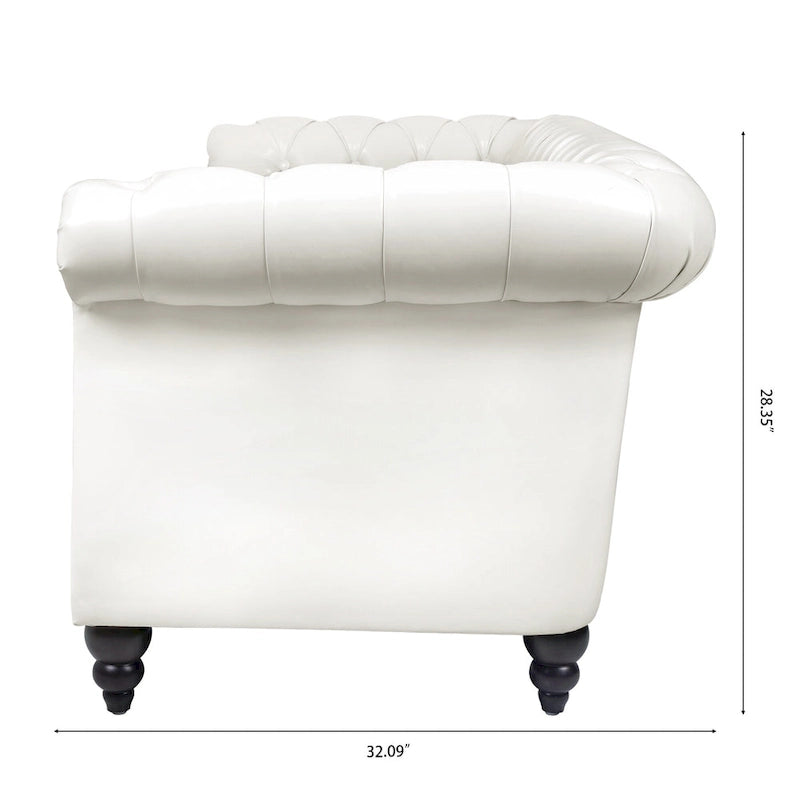 Canapé 3 places blanc en similicuir PU Chesterfield avec dossier capitonné de 215 cm