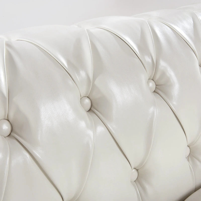 Canapé 3 places blanc en similicuir PU Chesterfield avec dossier capitonné de 215 cm