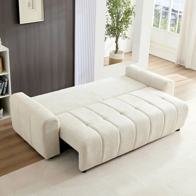 Canapé-lit convertible 2-en-1 de 94,49 po avec rangement, style crème pour salon et chambre d'amis