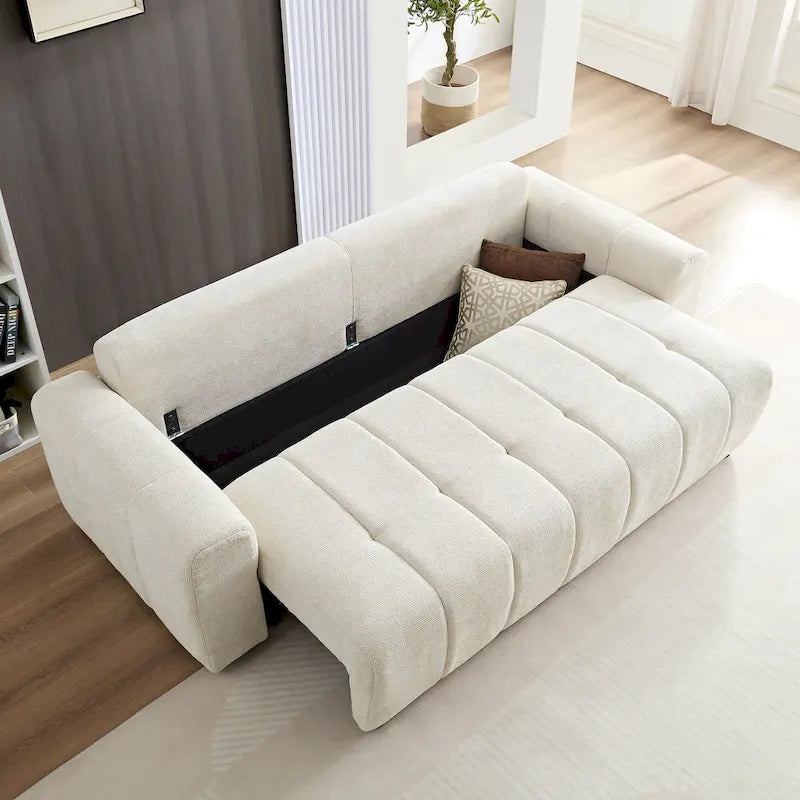 Canapé-lit convertible 2-en-1 de 94,49 po avec rangement, style crème pour salon et chambre d'amis