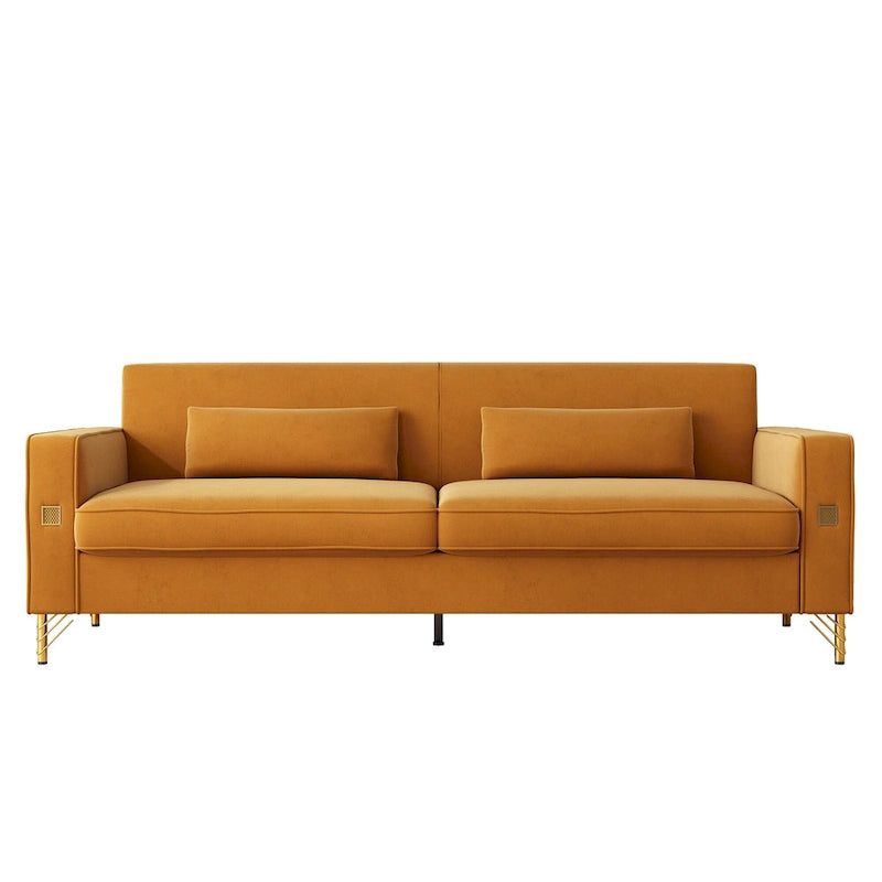 Canapé de luxe en velours avec touches dorées, canapé moelleux 3 places pour salon et bureau
