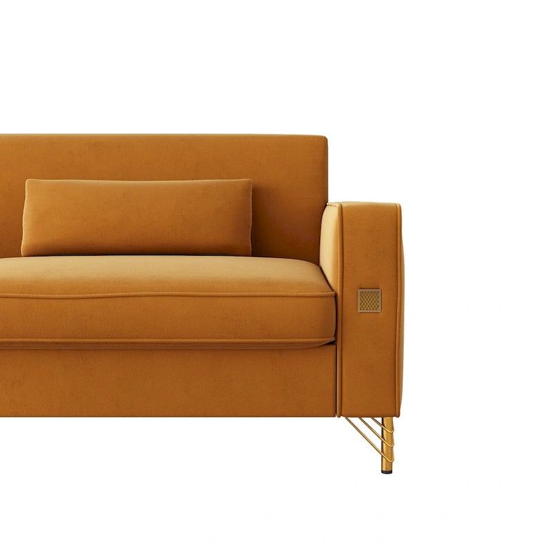 Canapé de luxe en velours avec touches dorées, canapé moelleux 3 places pour salon et bureau
