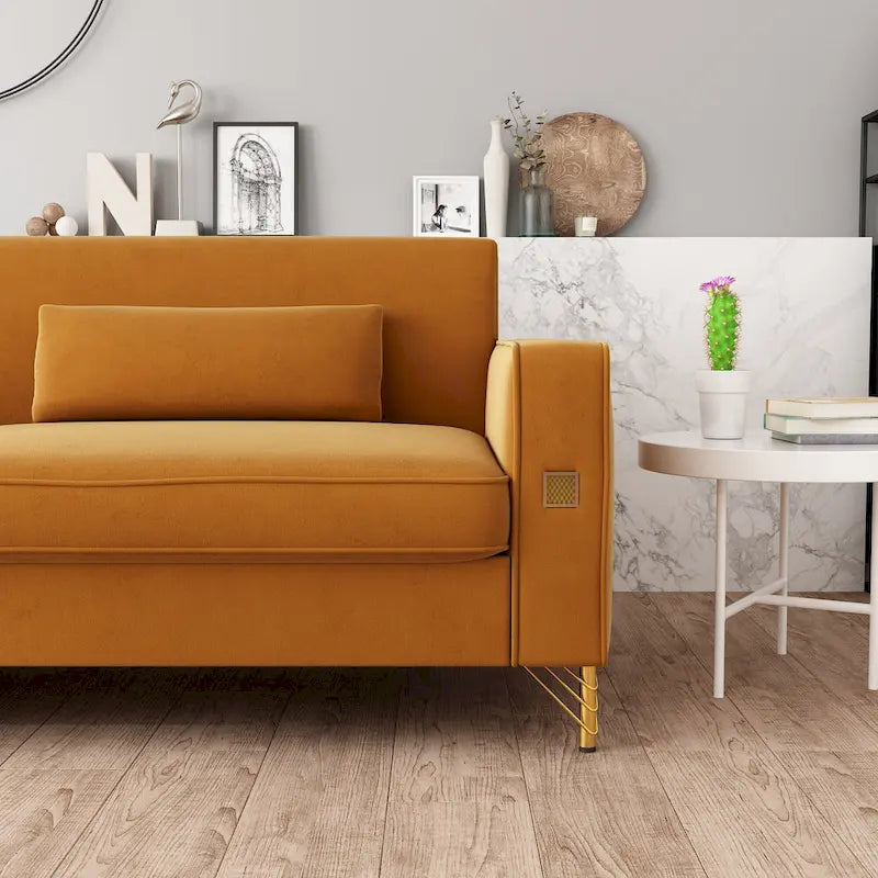 Canapé de luxe en velours avec touches dorées, canapé moelleux 3 places pour salon et bureau