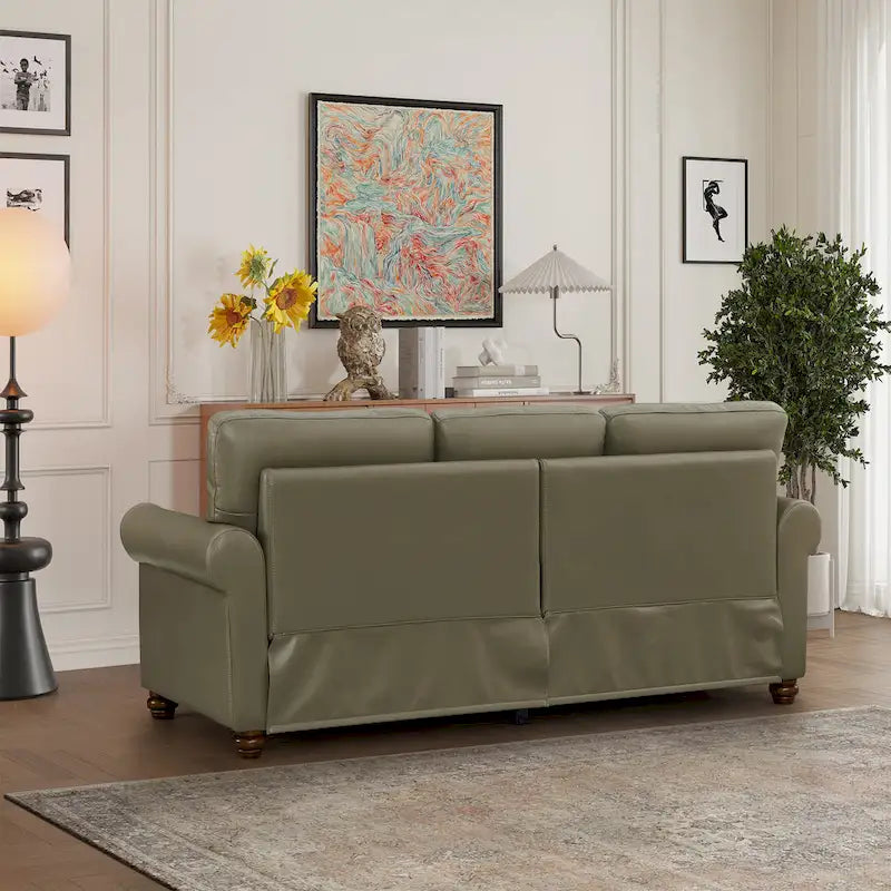 Canapé 3 places classique 83 en cuir PU rembourré avec coffre de rangement et décoration cloutée