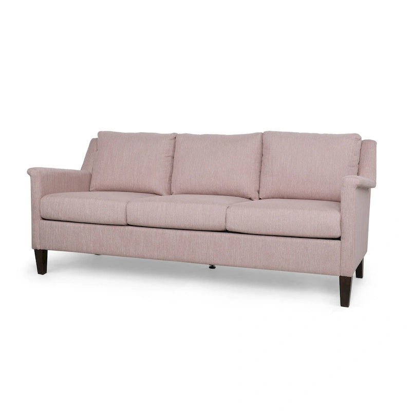 Canapé 3 places moderne rose clair de 76,5 po avec pieds en bouleau et assise moelleuse