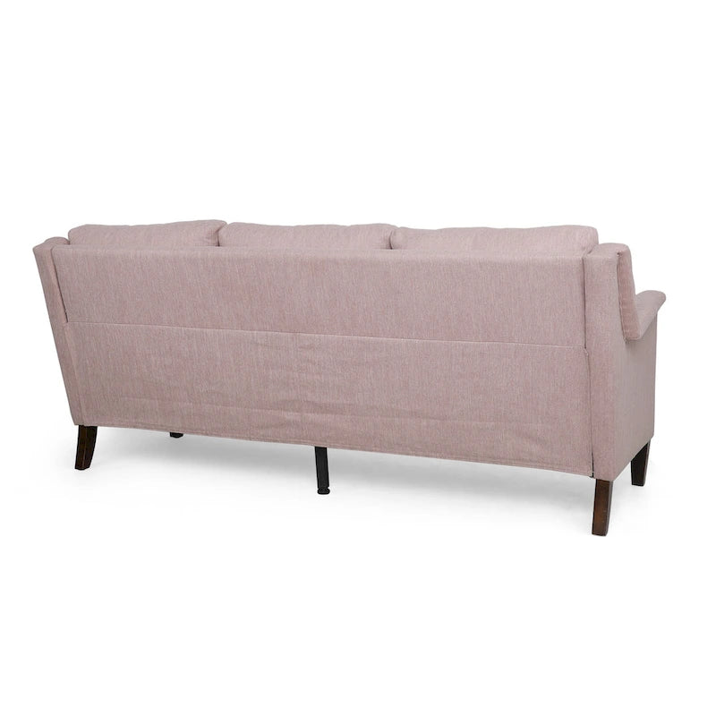 Canapé 3 places moderne rose clair de 76,5 po avec pieds en bouleau et assise moelleuse