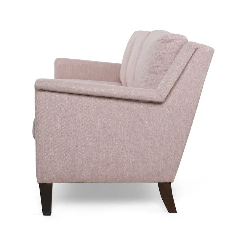 Canapé 3 places moderne rose clair de 76,5 po avec pieds en bouleau et assise moelleuse
