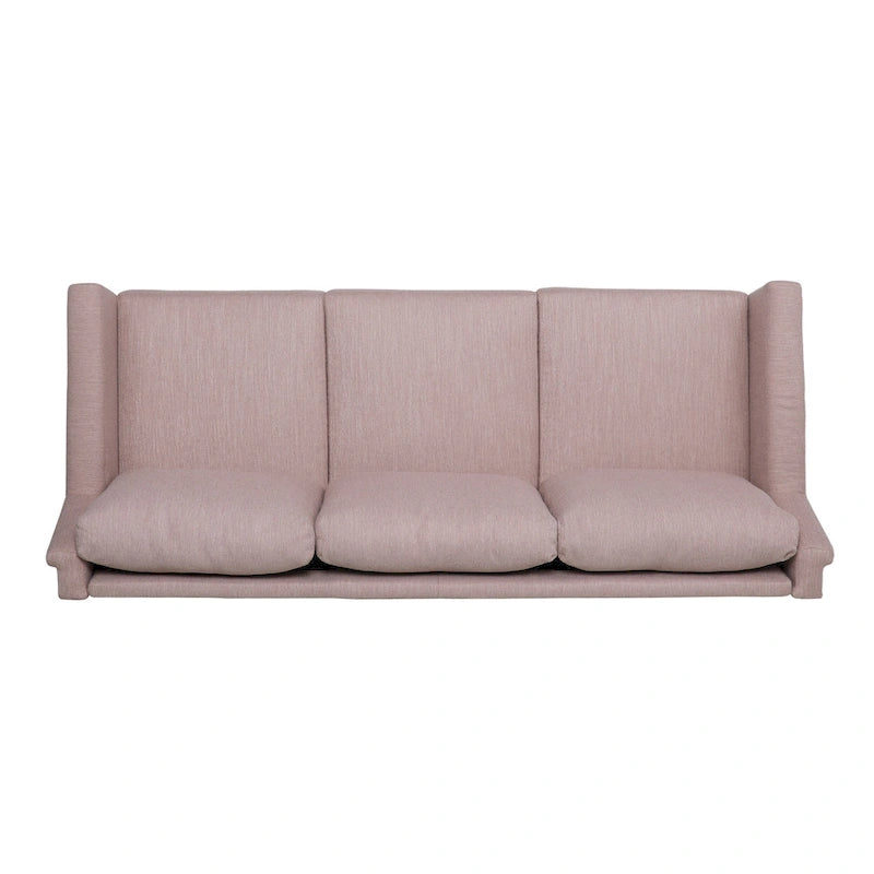 Canapé 3 places moderne rose clair de 76,5 po avec pieds en bouleau et assise moelleuse