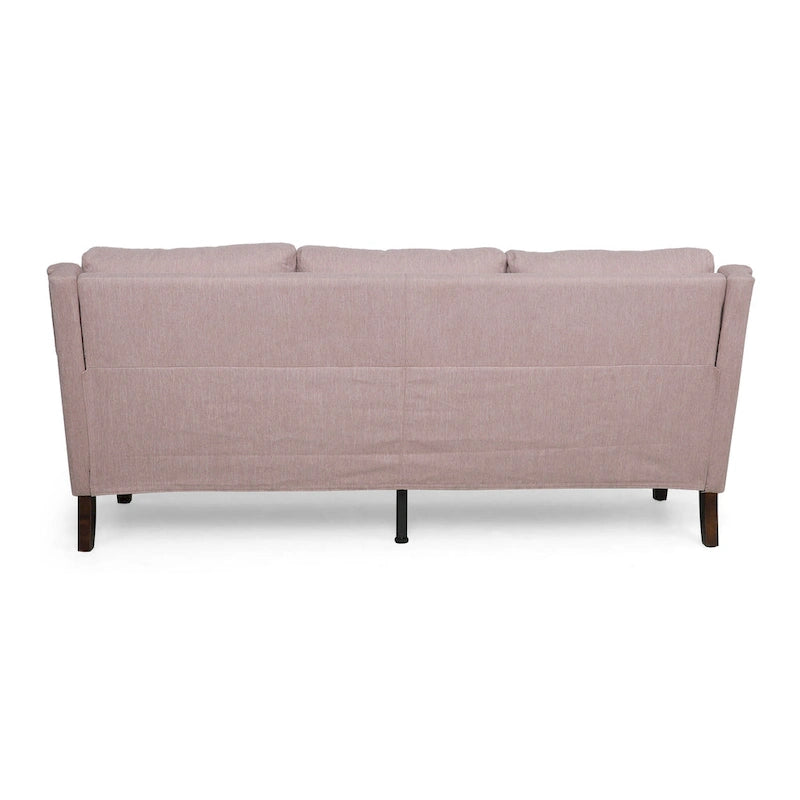 Canapé 3 places moderne rose clair de 76,5 po avec pieds en bouleau et assise moelleuse
