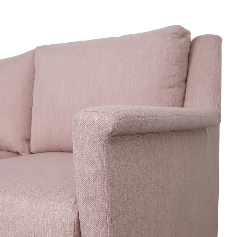 Canapé 3 places moderne rose clair de 76,5 po avec pieds en bouleau et assise moelleuse