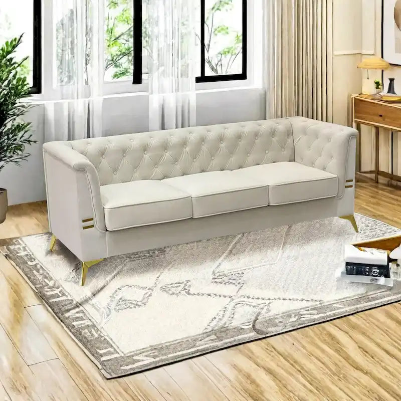 Canapé 3 places en velours 82,7 avec pieds en métal doré