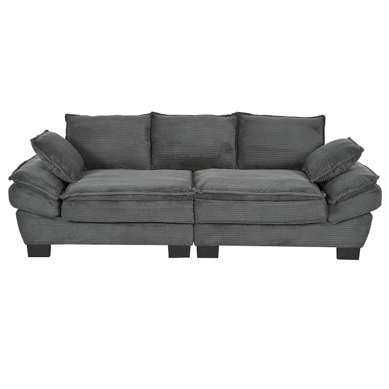 Canapé incurvé moderne de 85,4", dossier rembourré avec 2 oreillers décoratifs, canapé en tissu velours côtelé