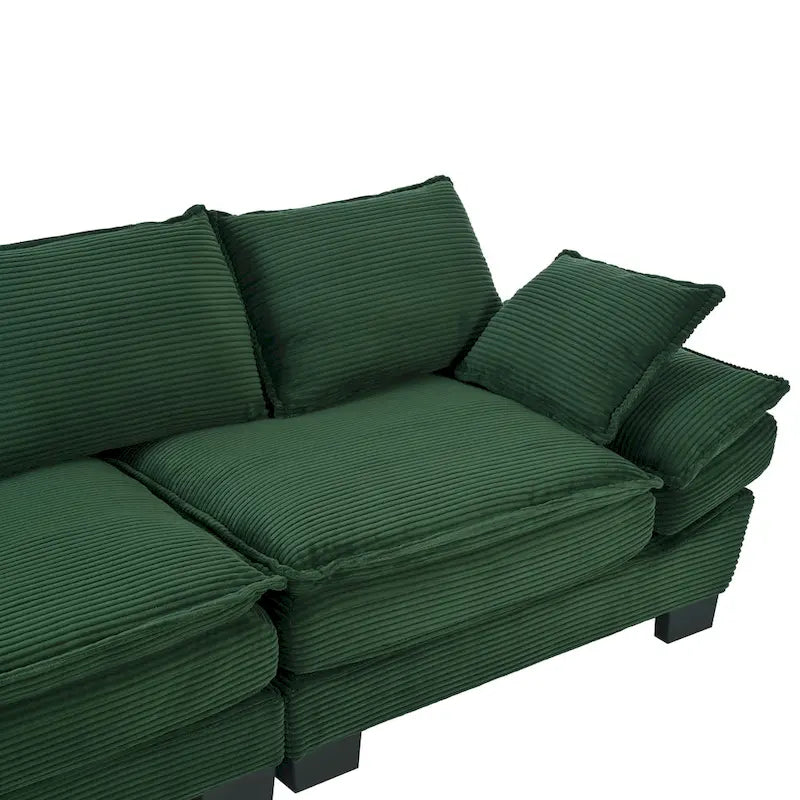 Canapé incurvé moderne de 85,4", dossier rembourré avec 2 oreillers décoratifs, canapé en tissu velours côtelé