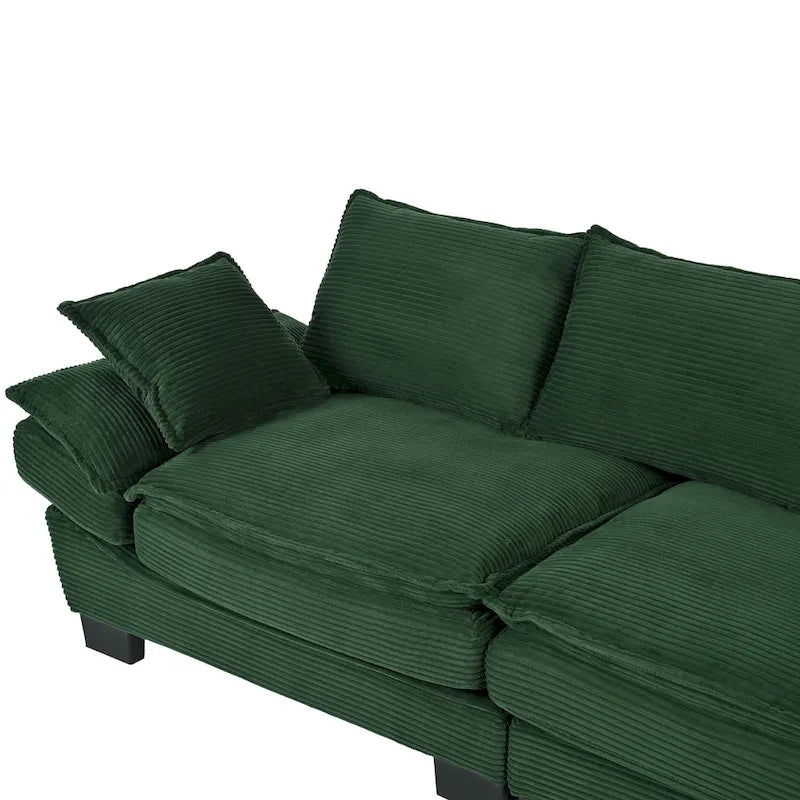 Canapé incurvé moderne de 85,4", dossier rembourré avec 2 oreillers décoratifs, canapé en tissu velours côtelé