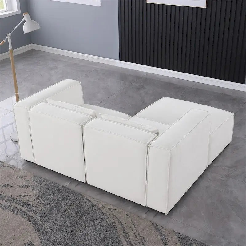 Canapé en tissu chenille avec pieds et pouf
