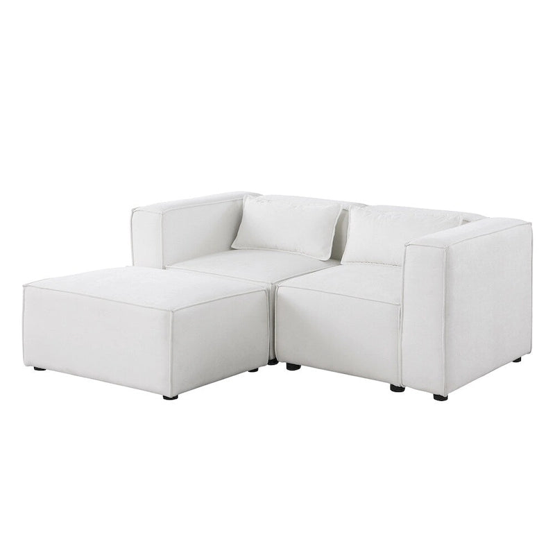 Canapé en tissu chenille avec pieds et pouf