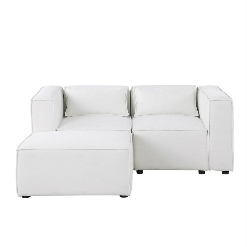 Canapé en tissu chenille avec pieds et pouf