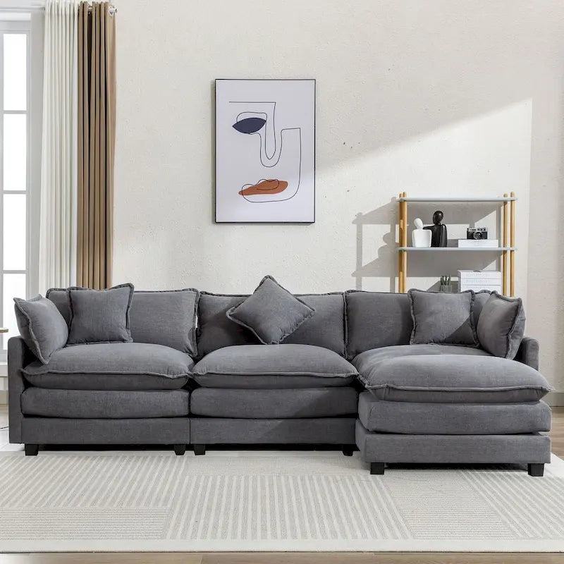 Canapé d'angle moderne en chenille de 284 cm avec 5 oreillers