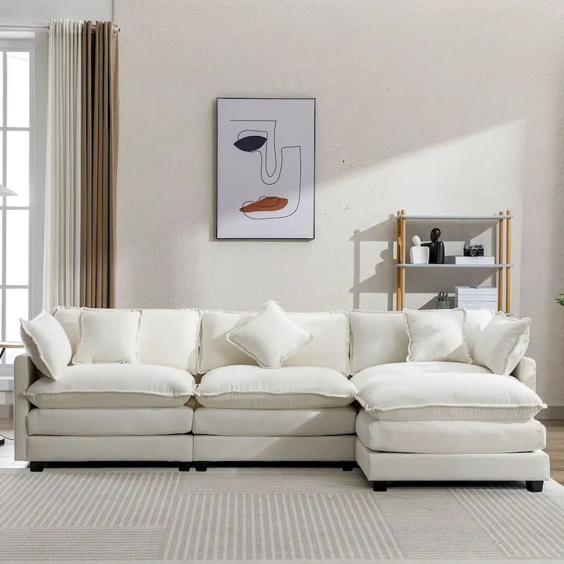 Canapé d'angle moderne en chenille de 284 cm avec 5 oreillers