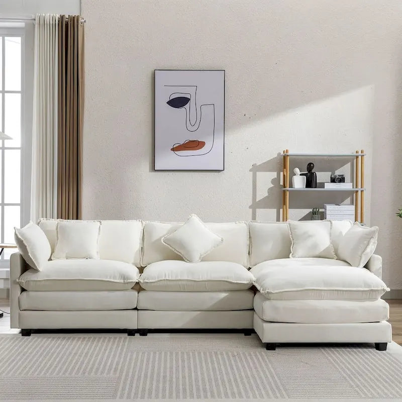 Canapé d'angle moderne en chenille de 284 cm avec 5 oreillers