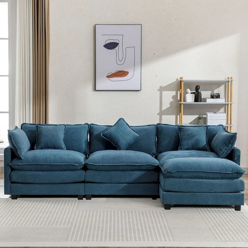 Canapé d'angle moderne en chenille de 284 cm avec 5 oreillers