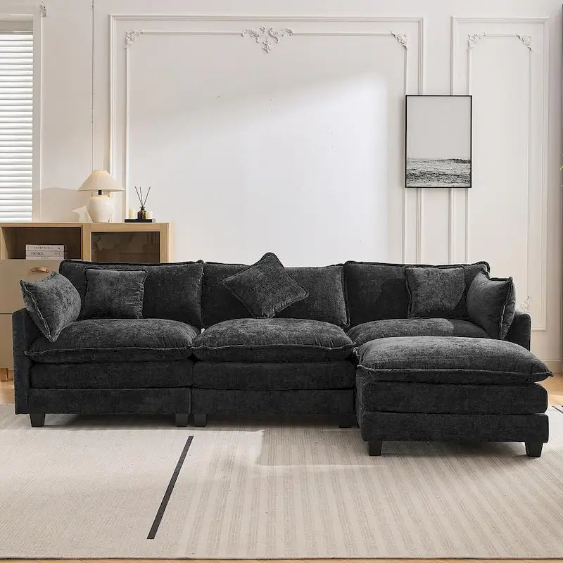 Canapé d'angle moderne en chenille de 284 cm avec 5 oreillers