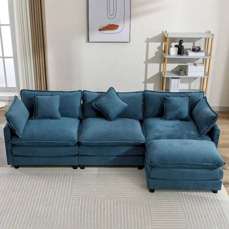 Canapé d'angle moderne en chenille de 284 cm avec 5 oreillers