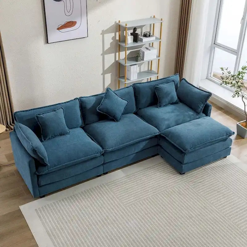Canapé d'angle moderne en chenille de 284 cm avec 5 oreillers