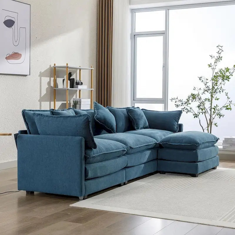 Canapé d'angle moderne en chenille de 284 cm avec 5 oreillers