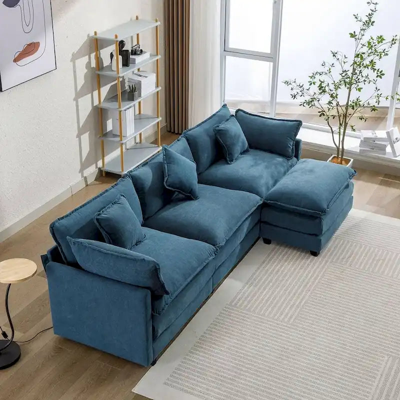Canapé d'angle moderne en chenille de 284 cm avec 5 oreillers