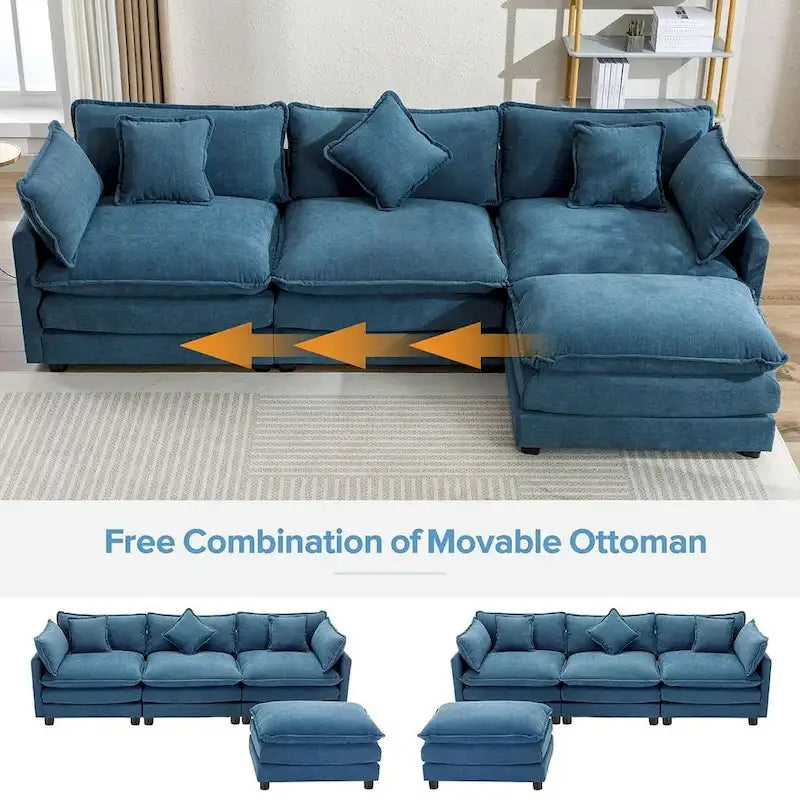 Canapé d'angle moderne en chenille de 284 cm avec 5 oreillers