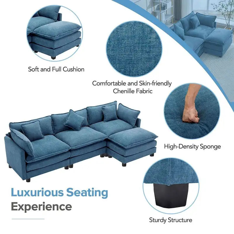 Canapé d'angle moderne en chenille de 284 cm avec 5 oreillers