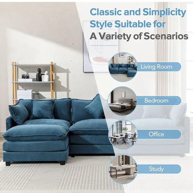 Canapé d'angle moderne en chenille de 284 cm avec 5 oreillers