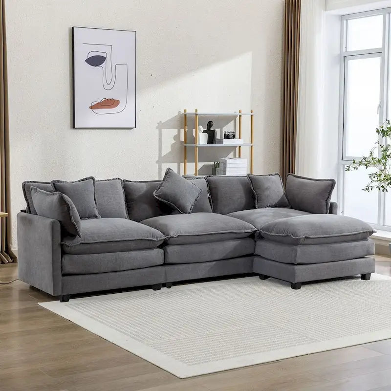 Canapé d'angle moderne en chenille de 284 cm avec 5 oreillers