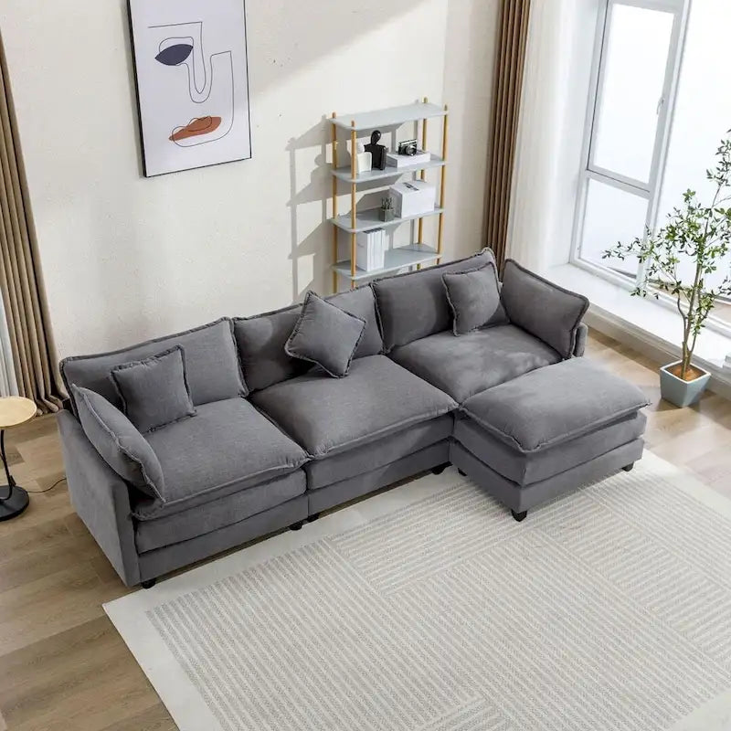 Canapé d'angle moderne en chenille de 284 cm avec 5 oreillers