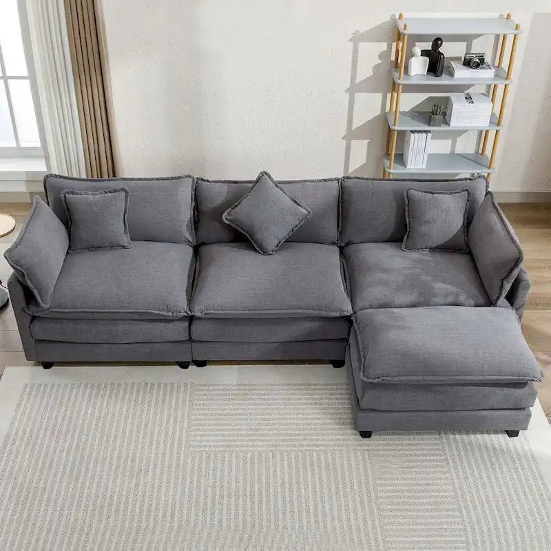 Canapé d'angle moderne en chenille de 284 cm avec 5 oreillers