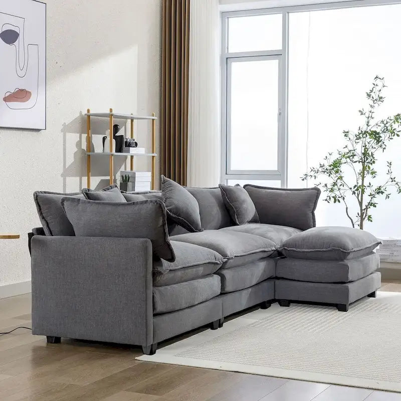 Canapé d'angle moderne en chenille de 284 cm avec 5 oreillers